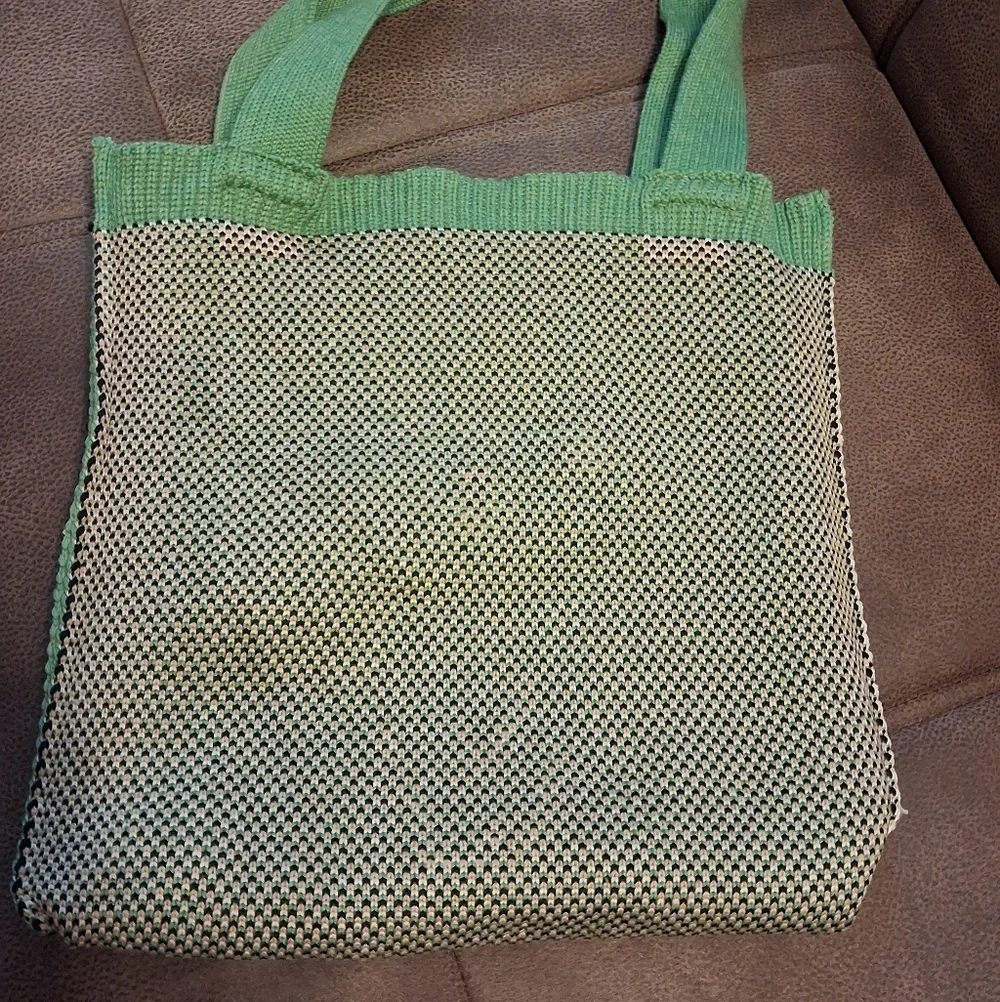 Green Hand Knitted Bunny Tote Bag